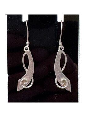 Sterling Silver Swirl Design Drop Earrings Modernist Sword Abstract Vtg 925 1.5"